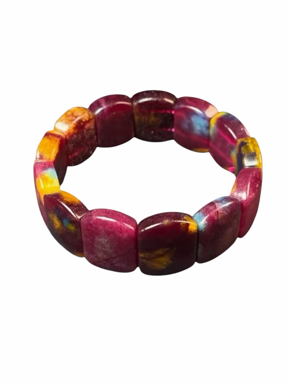 Vibrant Purple Fluorite Wide Bead Stretch Bracelet NWOT